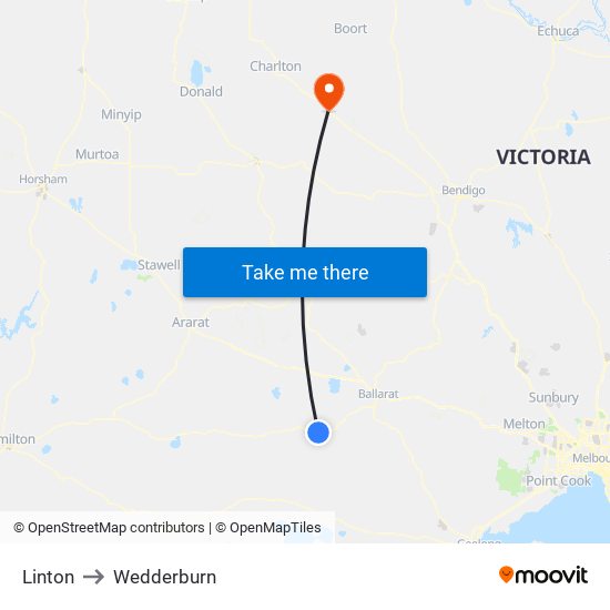 Linton to Wedderburn map