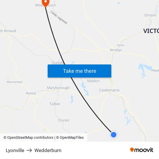 Lyonville to Wedderburn map