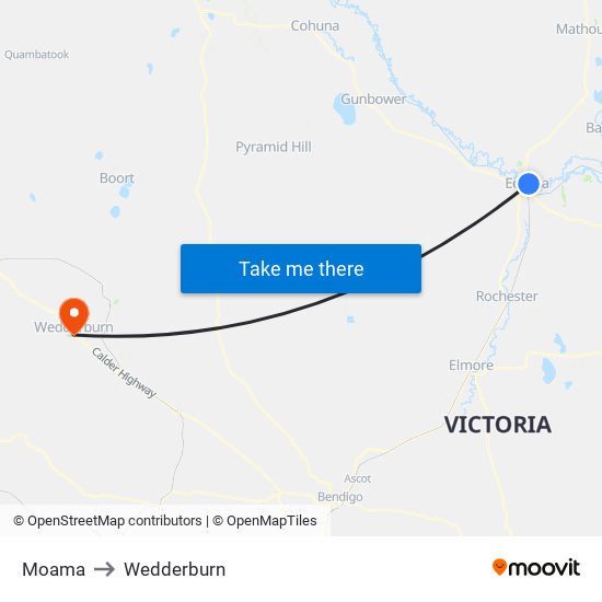 Moama to Wedderburn map