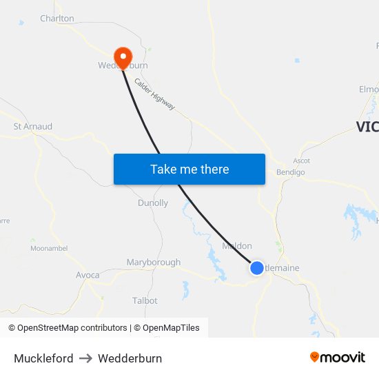 Muckleford to Wedderburn map