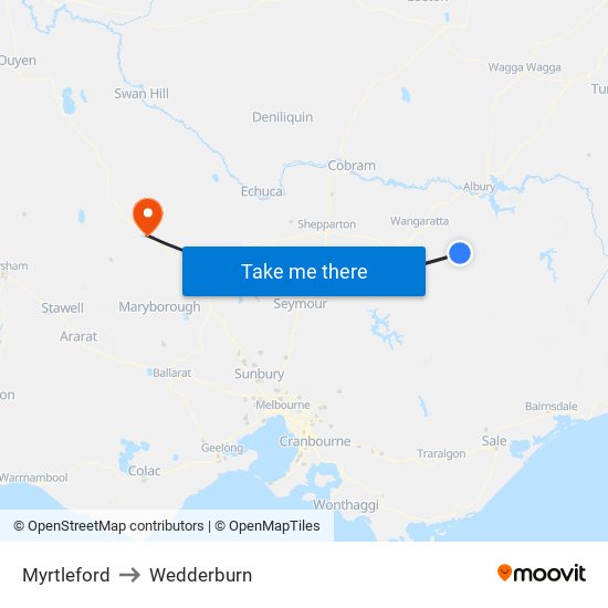 Myrtleford to Wedderburn map