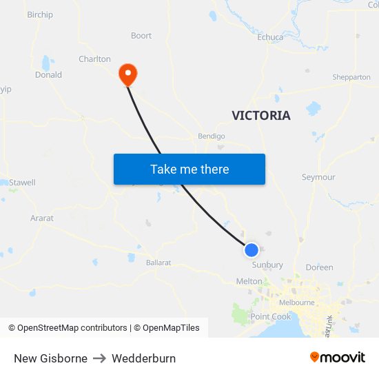 New Gisborne to Wedderburn map