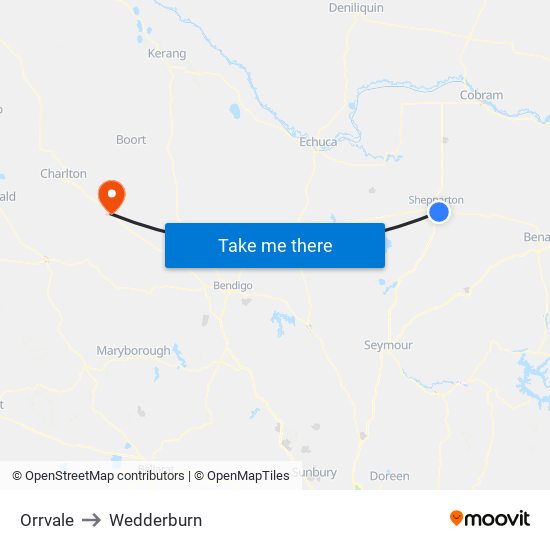 Orrvale to Wedderburn map