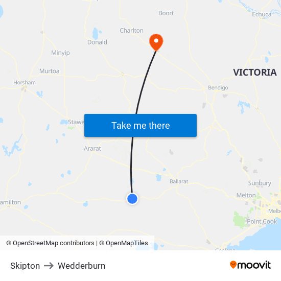 Skipton to Wedderburn map