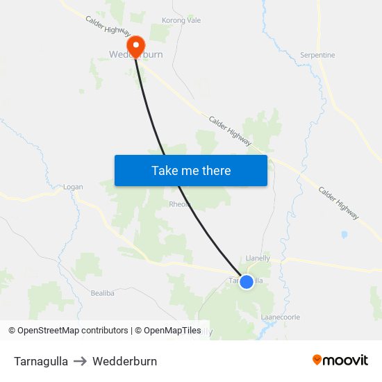 Tarnagulla to Wedderburn map