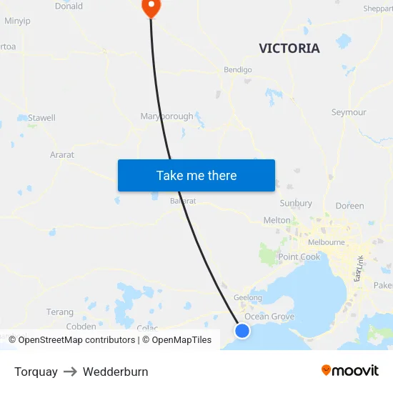 Torquay to Wedderburn map