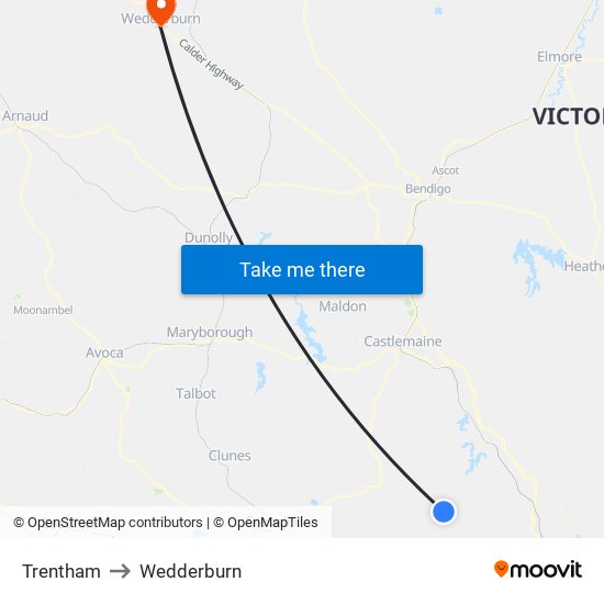 Trentham to Wedderburn map