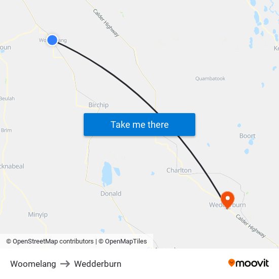 Woomelang to Wedderburn map