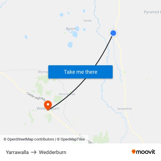 Yarrawalla to Wedderburn map