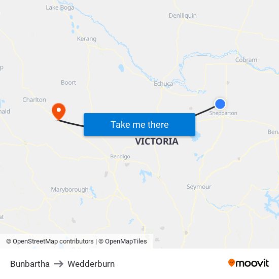 Bunbartha to Wedderburn map