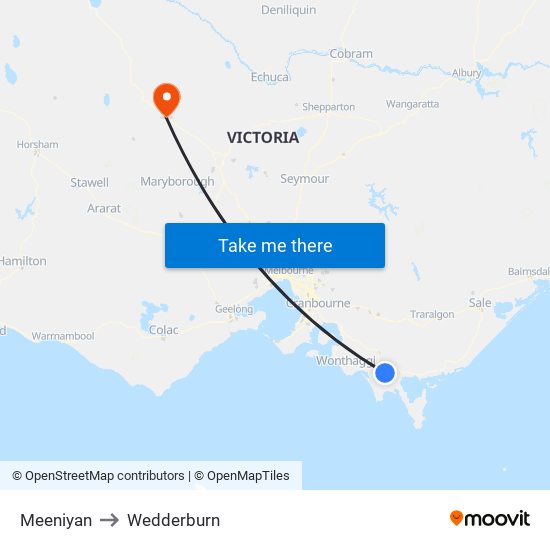 Meeniyan to Wedderburn map