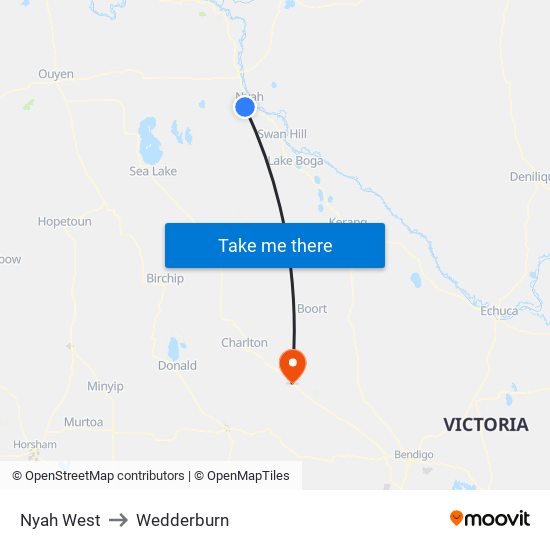 Nyah West to Wedderburn map