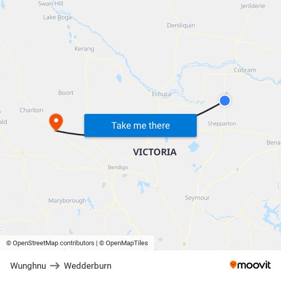 Wunghnu to Wedderburn map