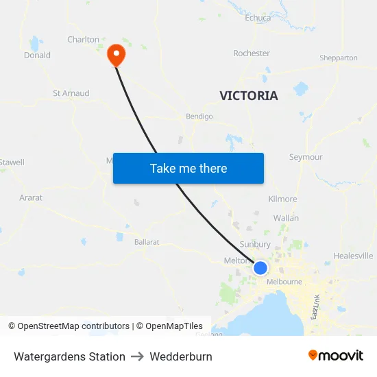 Watergardens Station to Wedderburn map