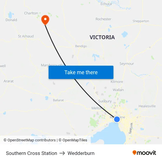 Southern Cross Station to Wedderburn map