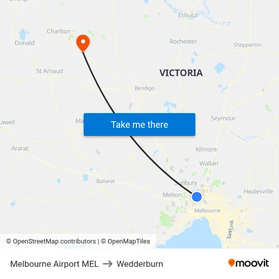 Melbourne Airport MEL to Wedderburn map