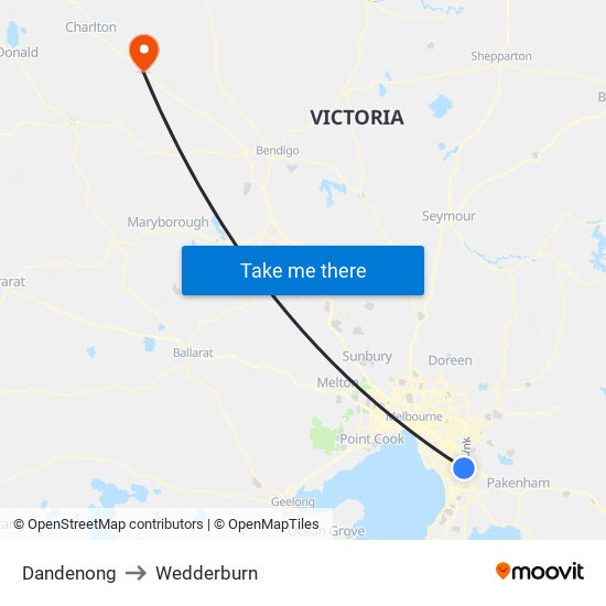 Dandenong to Wedderburn map