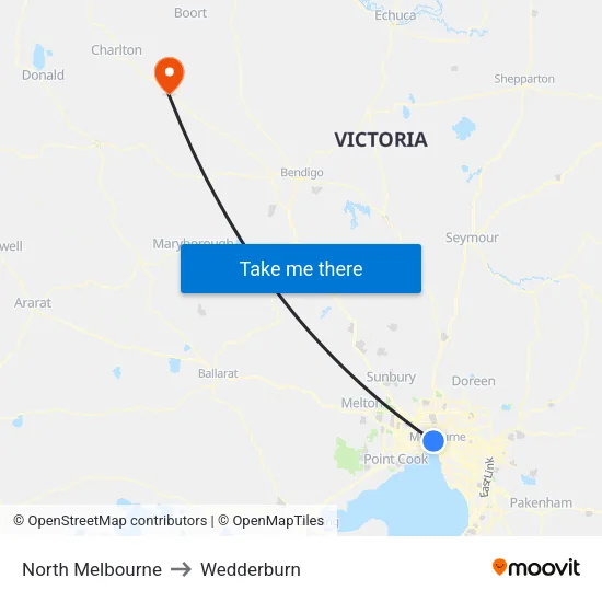 North Melbourne to Wedderburn map