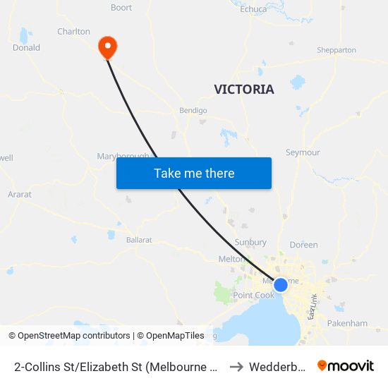 2-Collins St/Elizabeth St (Melbourne City) to Wedderburn map