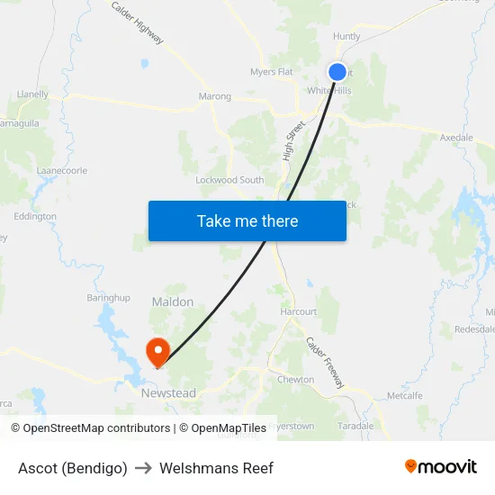 Ascot (Bendigo) to Welshmans Reef map