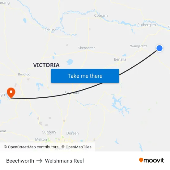 Beechworth to Welshmans Reef map