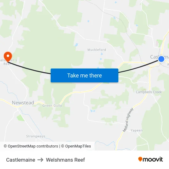Castlemaine to Welshmans Reef map