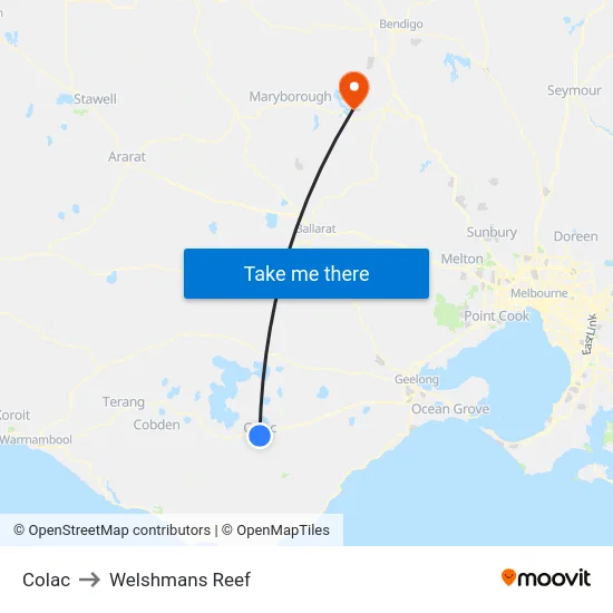 Colac to Welshmans Reef map