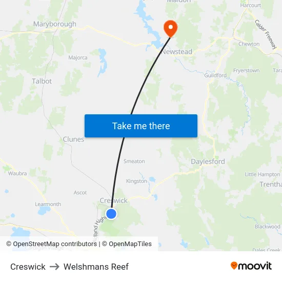 Creswick to Welshmans Reef map