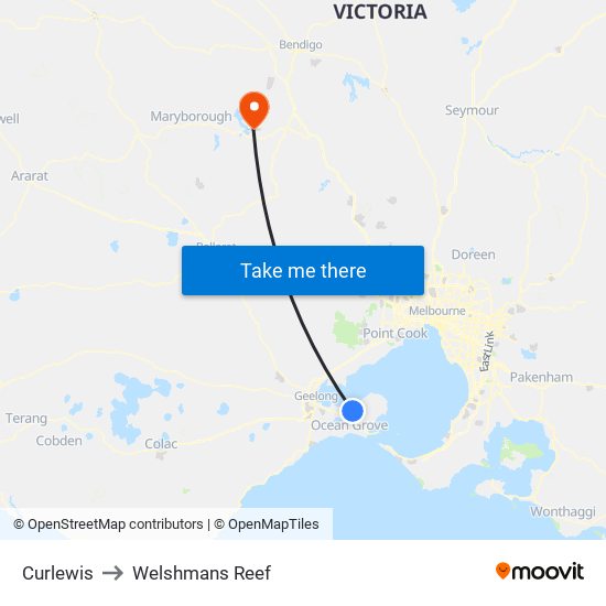 Curlewis to Welshmans Reef map