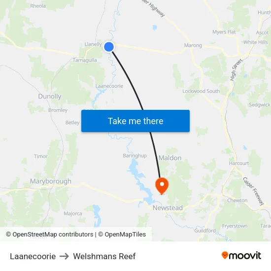 Laanecoorie to Welshmans Reef map