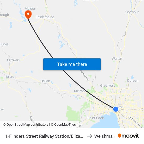 1-Flinders Street Railway Station/Elizabeth St (Melbourne City) to Welshmans Reef map