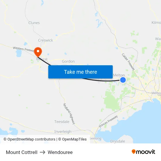 Mount Cottrell to Wendouree map