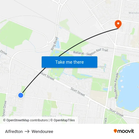 Alfredton to Wendouree map