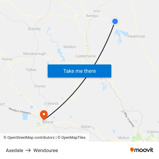 Axedale to Wendouree map