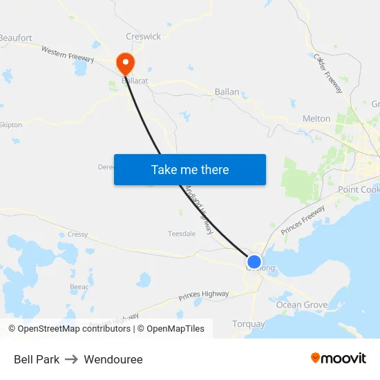 Bell Park to Wendouree map