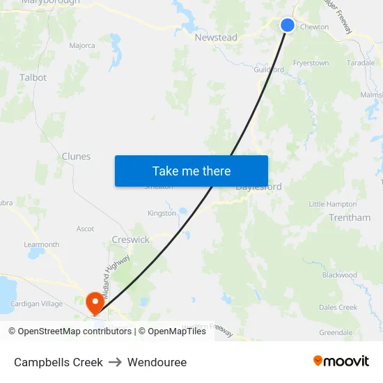 Campbells Creek to Wendouree map