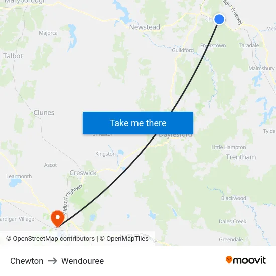 Chewton to Wendouree map