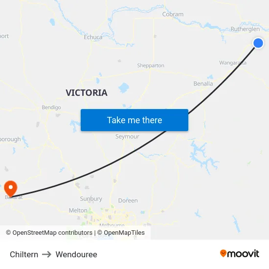 Chiltern to Wendouree map