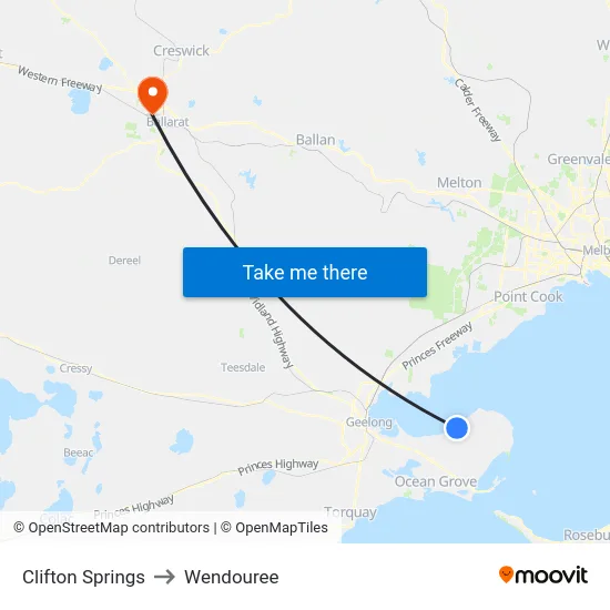 Clifton Springs to Wendouree map