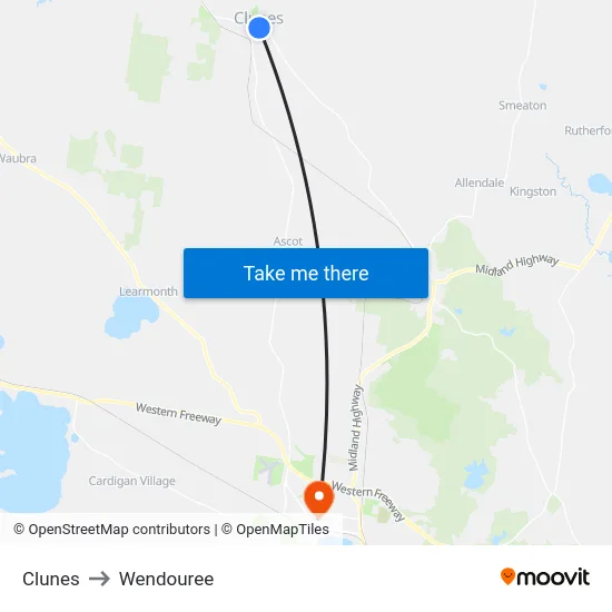Clunes to Wendouree map