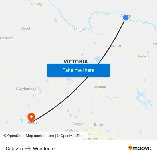 Cobram to Wendouree map