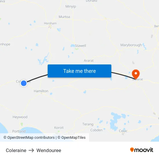 Coleraine to Wendouree map