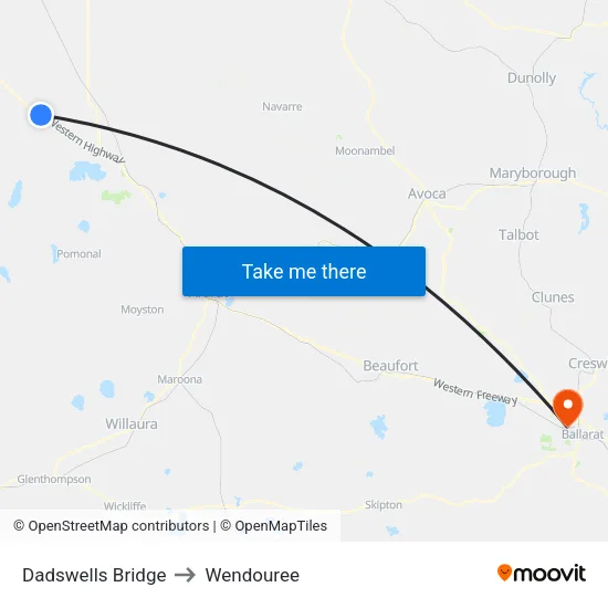 Dadswells Bridge to Wendouree map