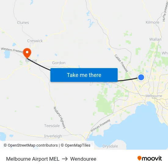 Melbourne Airport MEL to Wendouree map