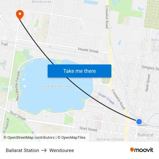 Ballarat Station to Wendouree map