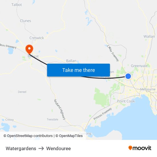 Watergardens to Wendouree map