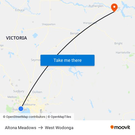 Altona Meadows to West Wodonga map