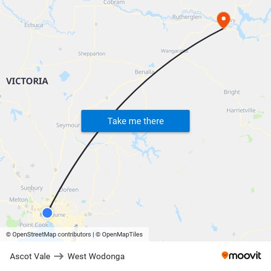 Ascot Vale to West Wodonga map