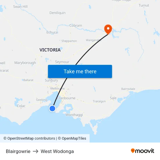 Blairgowrie to West Wodonga map