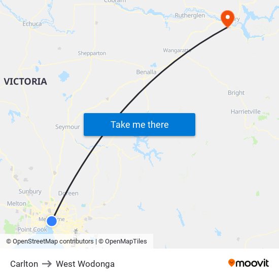 Carlton to West Wodonga map